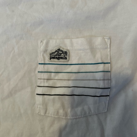 Patagonia Men's Line Logo Ridge Stripe Organic Pocket T-Shirt Large (White) - Picture 2 of 4
